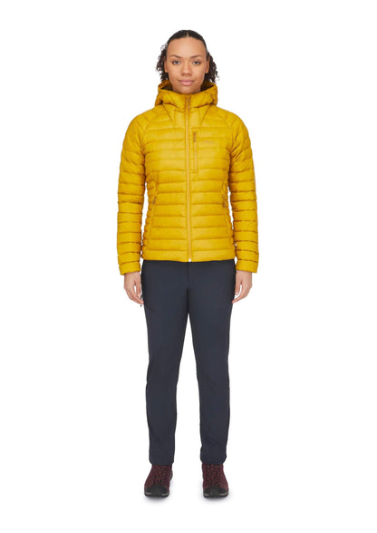 Image of Rab Women's Microlight Alpine 700-Fill Down Hooded Puffer Jacket for Hiking & Skiing, a Puffer Jacket available for $427.75 Buy now and save at Adventure Travel Gear