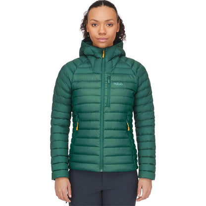 Image of Rab Women's Microlight Alpine 700-Fill Down Hooded Puffer Jacket for Hiking & Skiing, a Puffer Jacket available for $427.75 Buy now and save at Adventure Travel Gear