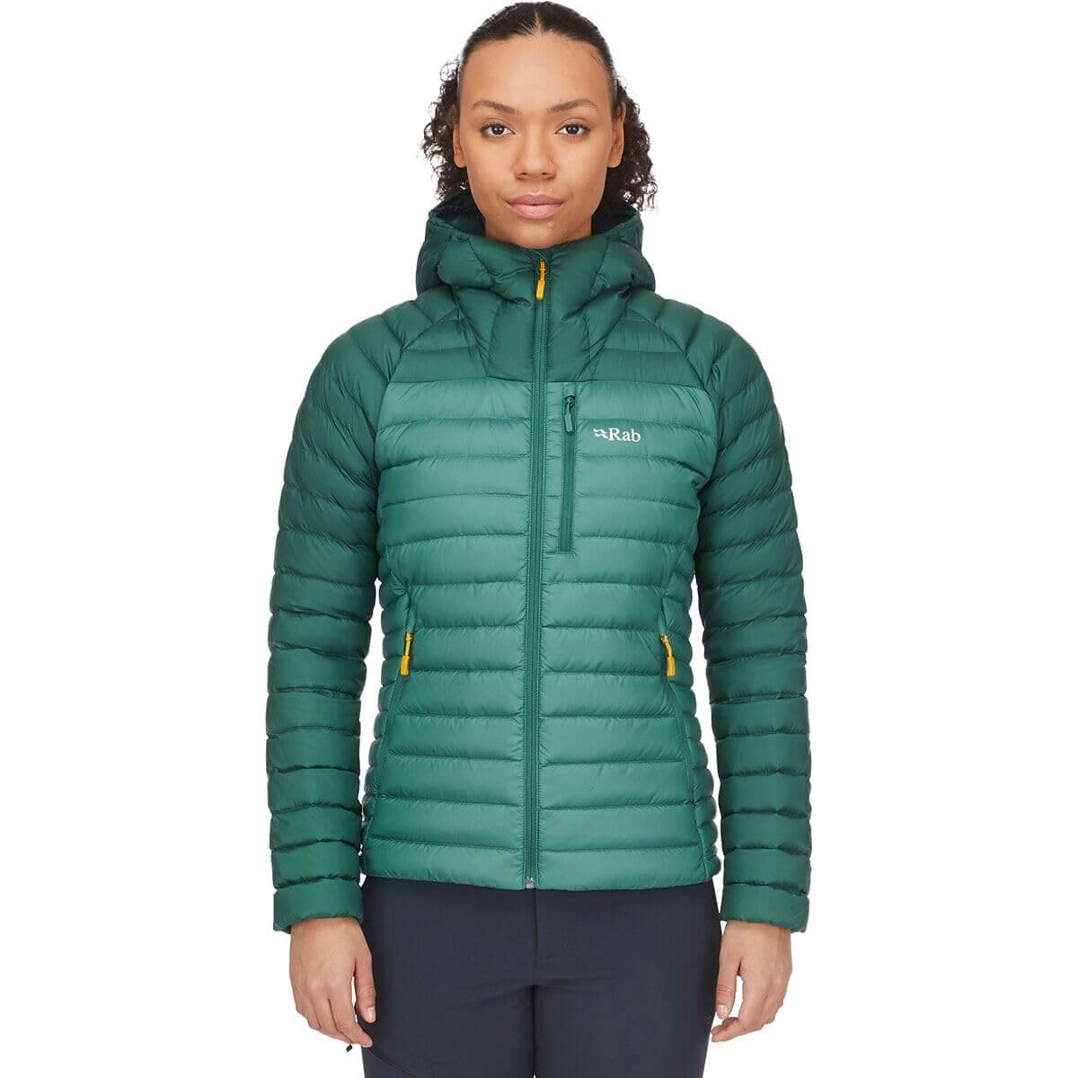 Image of Rab Women's Microlight Alpine 700-Fill Down Hooded Puffer Jacket for Hiking & Skiing, a Puffer Jacket available for $427.75 Buy now and save at Adventure Travel Gear