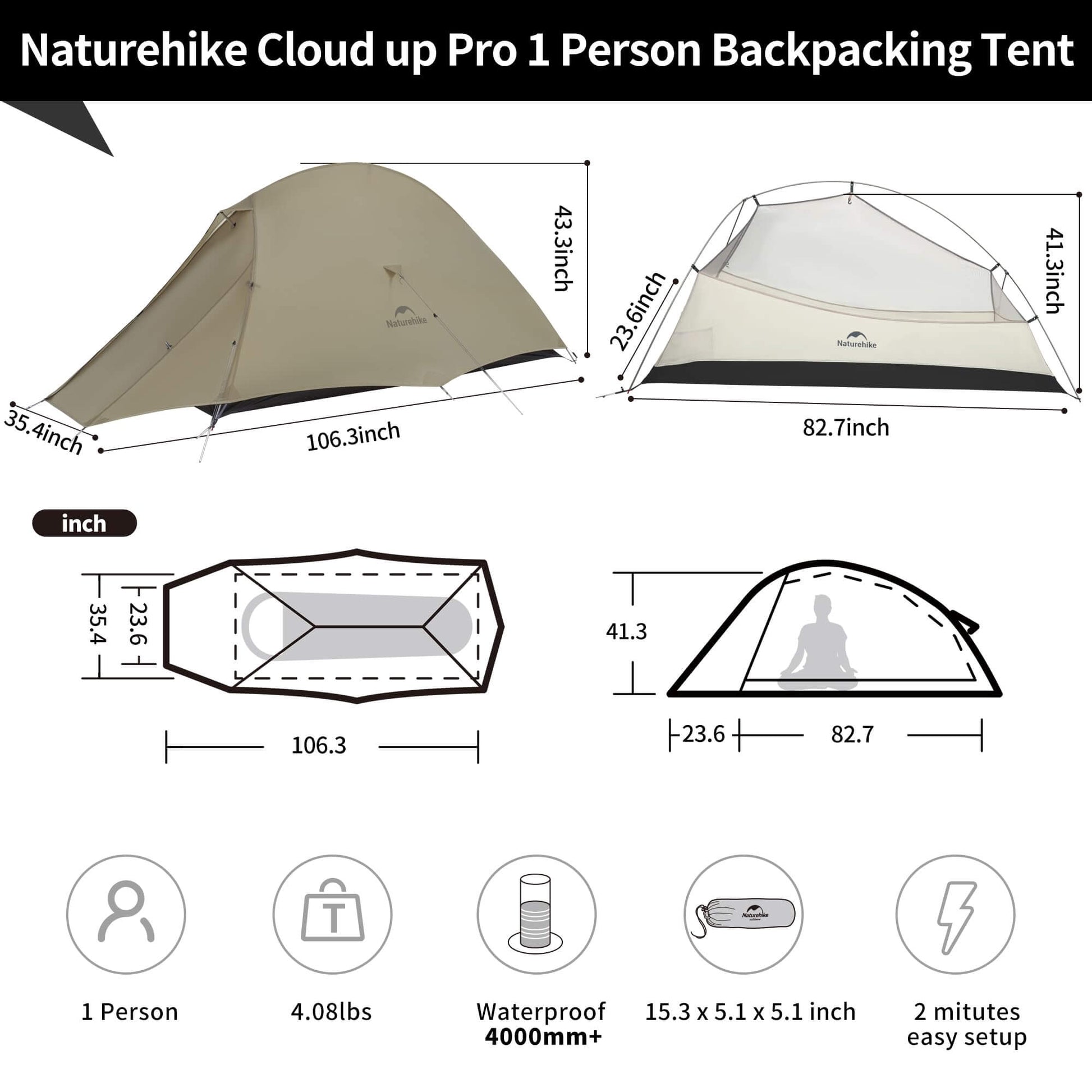 Image of Naturehike Upgraded Cloud up 1 Person Tent, Ultralight Backpacking Tent, a Tent available for $144.99 Buy now and save at Adventure Travel Gear