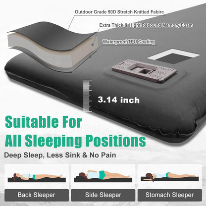 Image of Self Inflating Sleeping Pad with Electric Pump, 3.14" Ultra-Thick, a Sleeping Pad available for $115.99 Buy now and save at Adventure Travel Gear