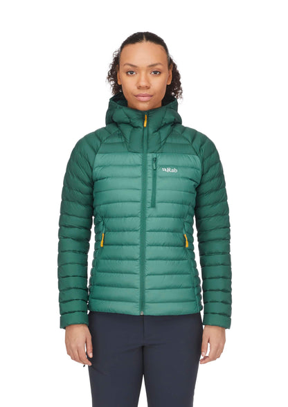 Image of Rab Women's Microlight Alpine 700-Fill Down Hooded Puffer Jacket for Hiking & Skiing, a Puffer Jacket available for $427.75 Buy now and save at Adventure Travel Gear