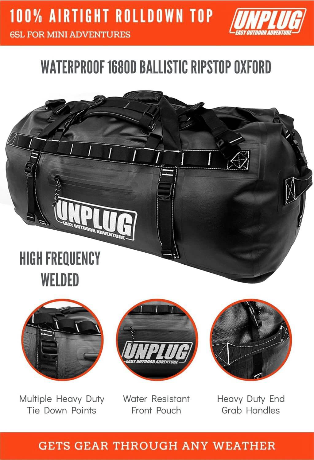 Image of UNPLUG Ultimate Adventure Bag -1680D Heavy Duty Waterproof Travel Duffel Bags, a Duffel Bag available for $231.99 Buy now and save at Adventure Travel Gear