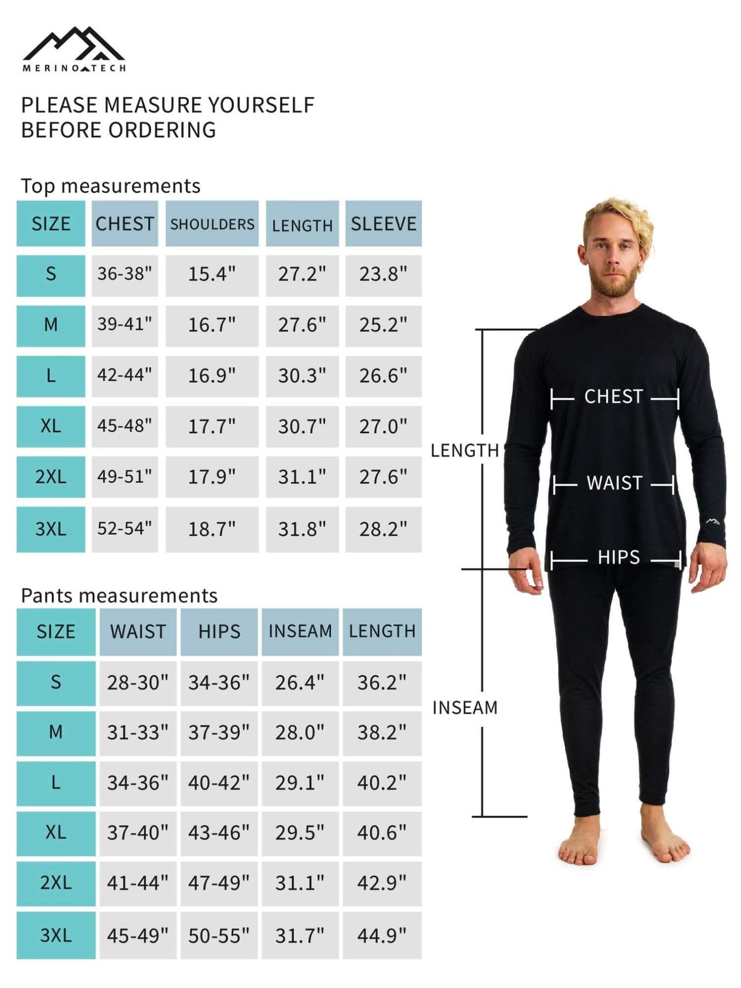 Image of Merino.tech Merino Wool Base Layer Mens Set - Thermal Underwear, a Men's Base Layer Set available for $123.24 Buy now and save at Adventure Travel Gear