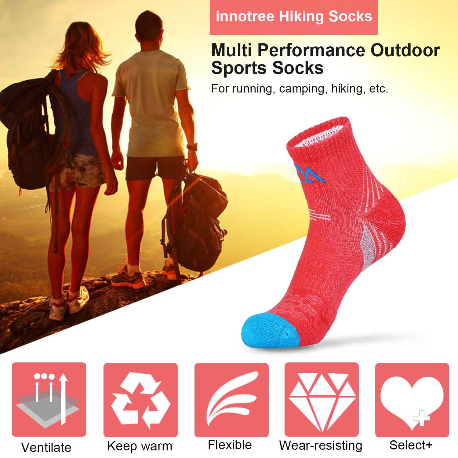 Image of innotree 5 Pack Cushioned Hiking Socks for Women, Lightweight, a Socks available for $28.99 Buy now and save at Adventure Travel Gear