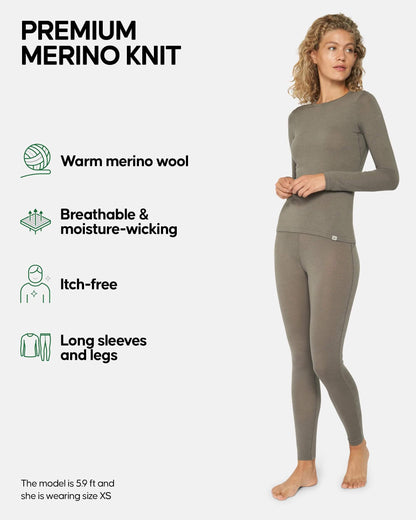 Image of DANISH ENDURANCE Women's Merino Wool Base Layer Set, Thermal Underwear for Women, Top and Bottom, a Women's Base Layer Set available for $144.93 Buy now and save at Adventure Travel Gear