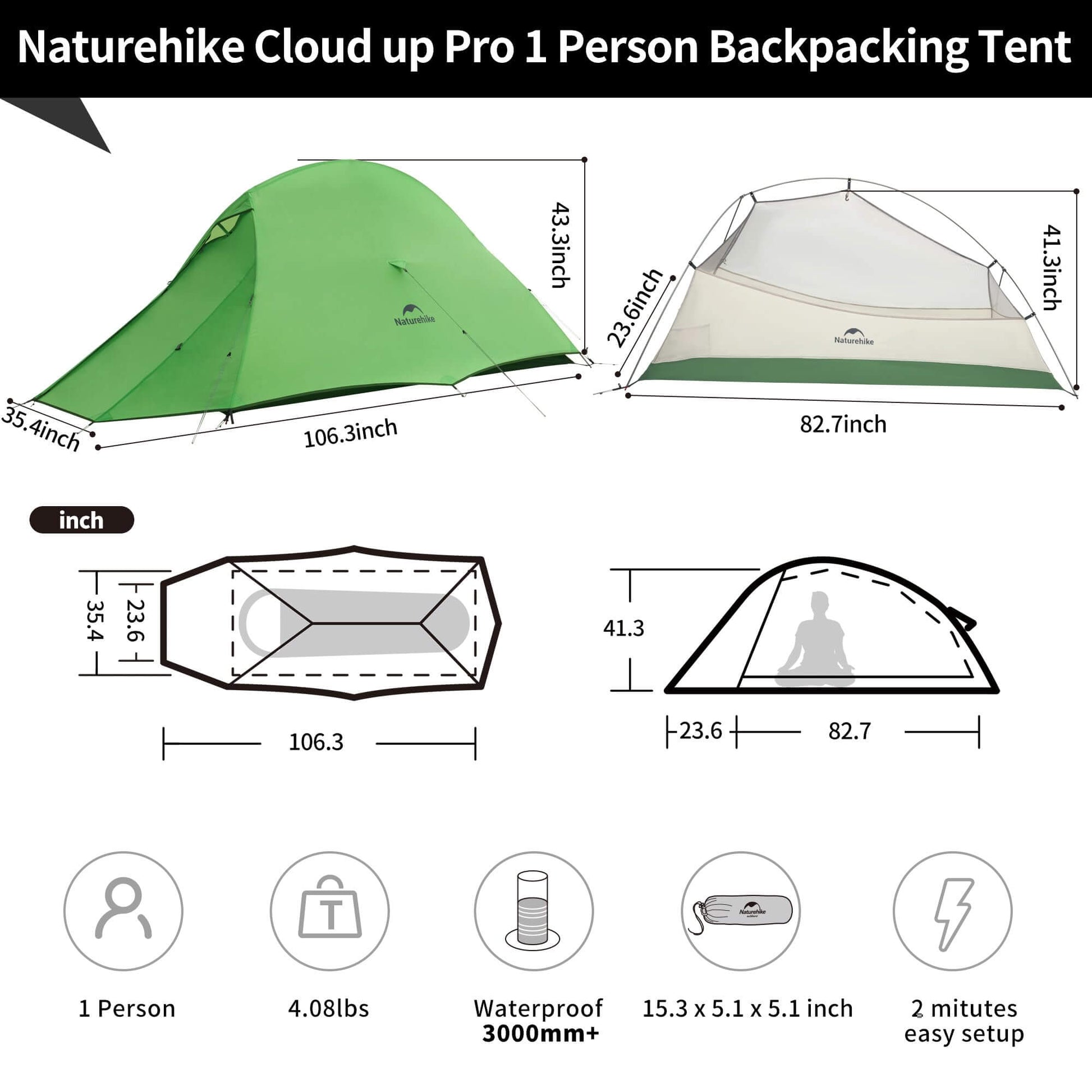 Image of Naturehike Upgraded Cloud up 1 Person Tent, Ultralight Backpacking Tent, a Tent available for $144.99 Buy now and save at Adventure Travel Gear