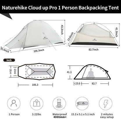 Image of Naturehike Upgraded Cloud up 1 Person Tent, Ultralight Backpacking Tent, a Tent available for $144.99 Buy now and save at Adventure Travel Gear