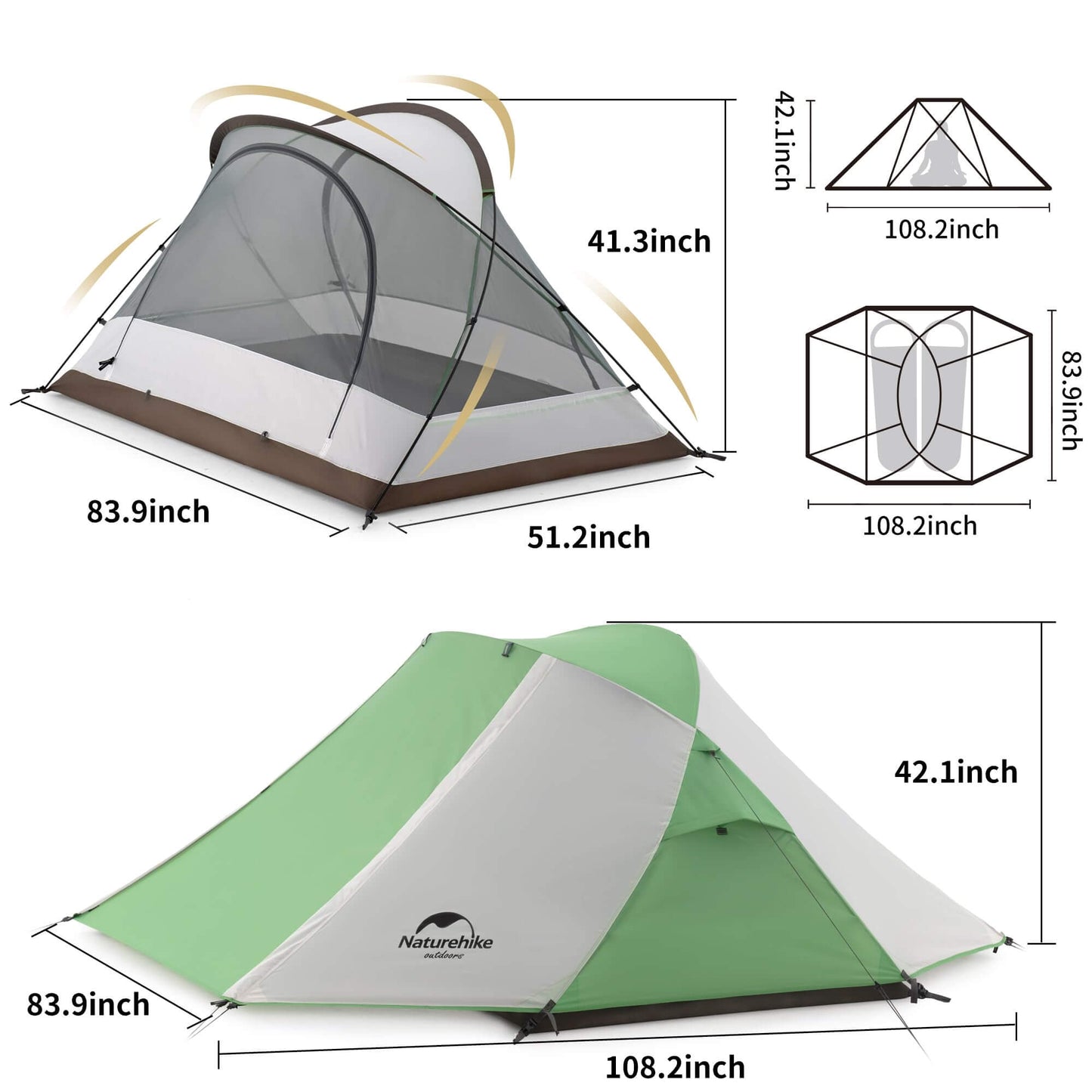 Image of Naturehike Butterfly 2 Person Tent with Large Vestibules, a Tent available for $101.49 Buy now and save at Adventure Travel Gear