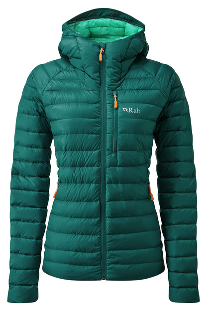 Image of Rab Women's Microlight Alpine 700-Fill Down Hooded Puffer Jacket for Hiking & Skiing, a Puffer Jacket available for $406.00 Buy now and save at Adventure Travel Gear