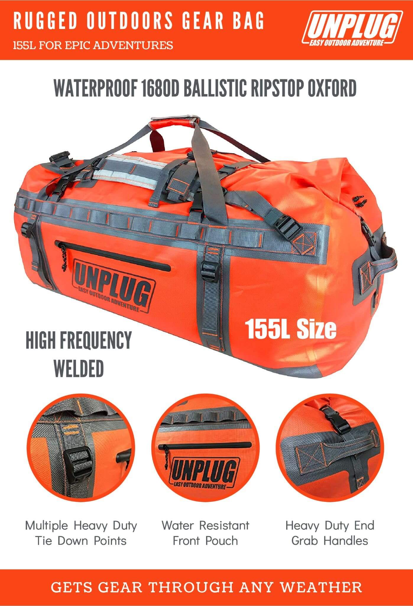 Image of UNPLUG Ultimate Adventure Bag -1680D Heavy Duty Waterproof Travel Duffel Bags, a Duffel Bag available for $231.99 Buy now and save at Adventure Travel Gear