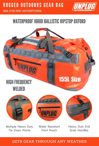 Image of UNPLUG Ultimate Adventure Bag -1680D Heavy Duty Waterproof Travel Duffel Bags, a Duffel Bag available for $231.99 Buy now and save at Adventure Travel Gear