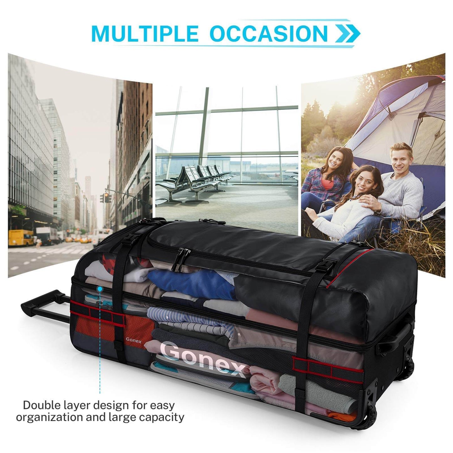 Image of Gonex Rolling Duffle Bag with Wheels, 100L Water Repellent, a Duffel Bag available for $226.19 Buy now and save at Adventure Travel Gear