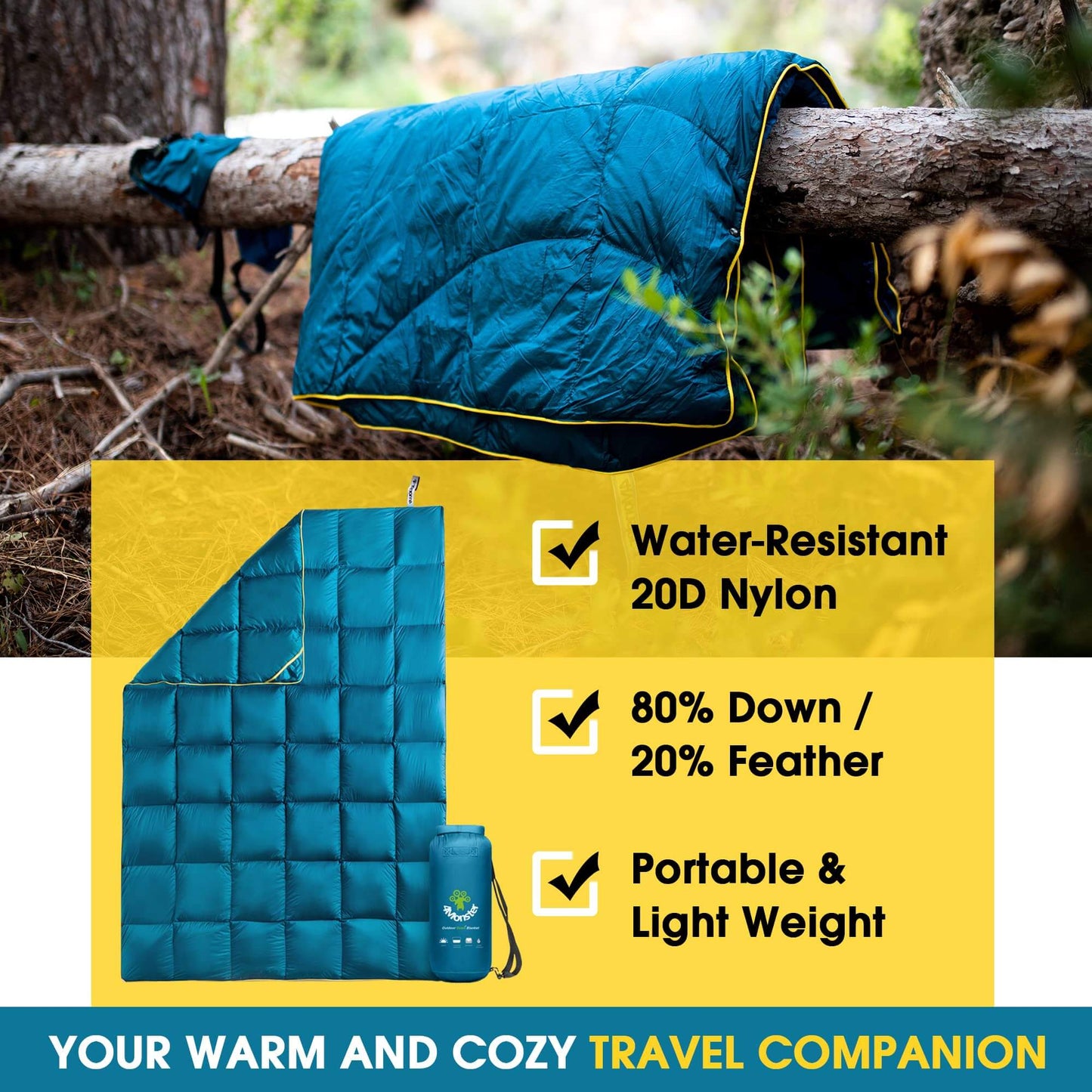 Image of 4Monster Down Camping Blanket - Outdoor Travel Quilt, a Camping Blanket available for $130.49 Buy now and save at Adventure Travel Gear