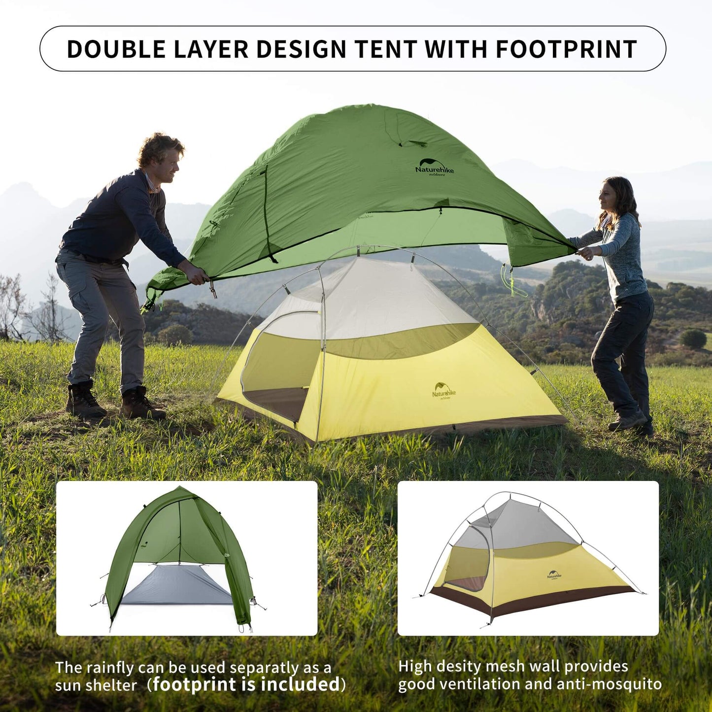 Image of Naturehike Cloud-Up 2 Person Tent Lightweight Backpacking Tent, a Tent available for $230.55 Buy now and save at Adventure Travel Gear