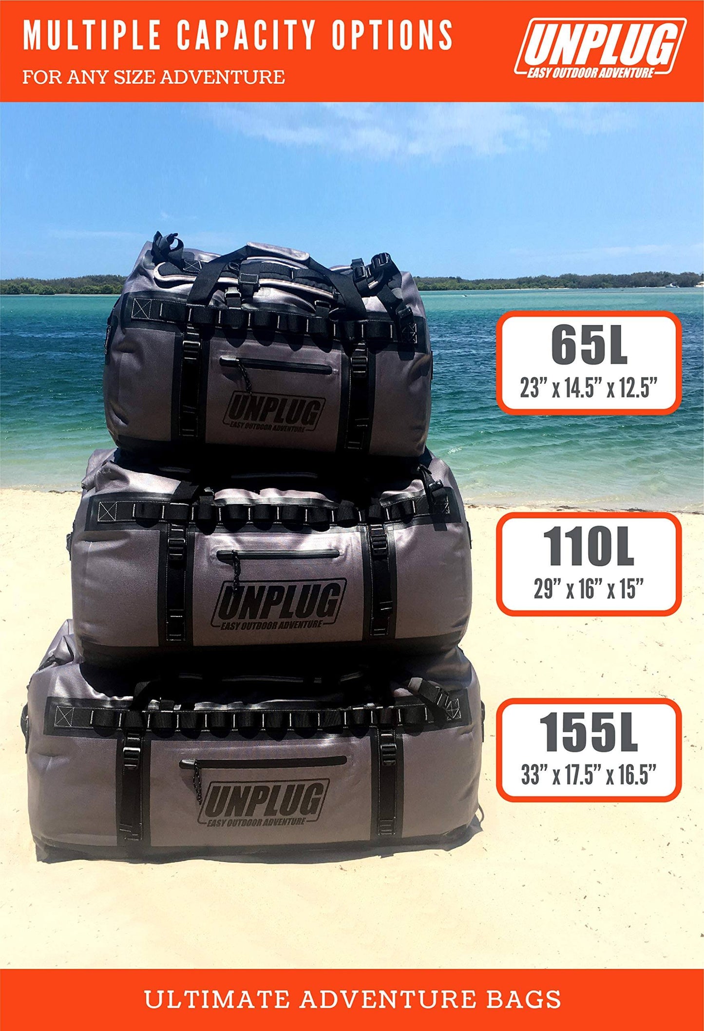 Image of UNPLUG Ultimate Adventure Bag -1680D Heavy Duty Waterproof Travel Duffel Bags, a Duffel Bag available for $231.99 Buy now and save at Adventure Travel Gear