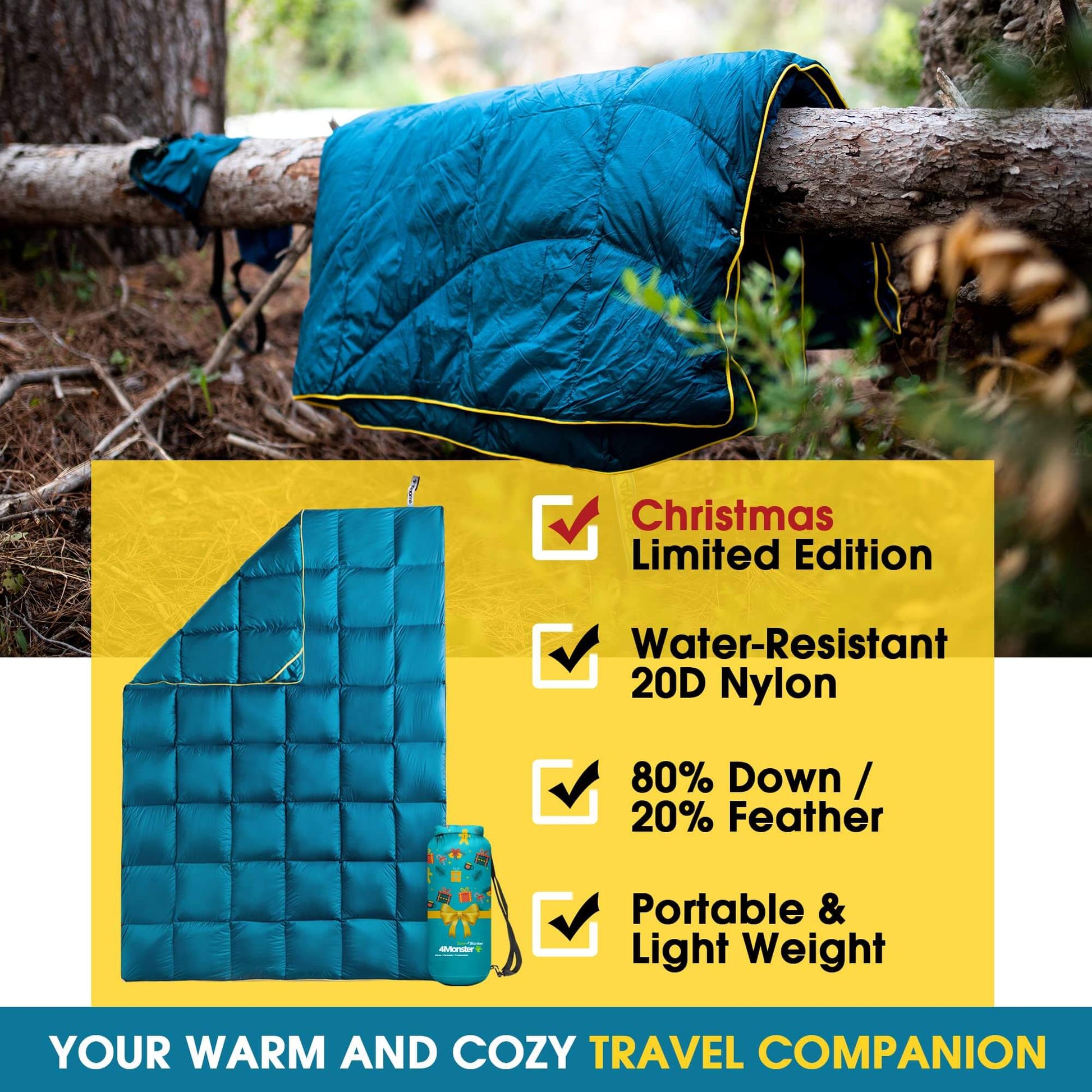 Image of 4Monster Down Camping Blanket - Outdoor Travel Quilt, a Camping Blanket available for $130.49 Buy now and save at Adventure Travel Gear