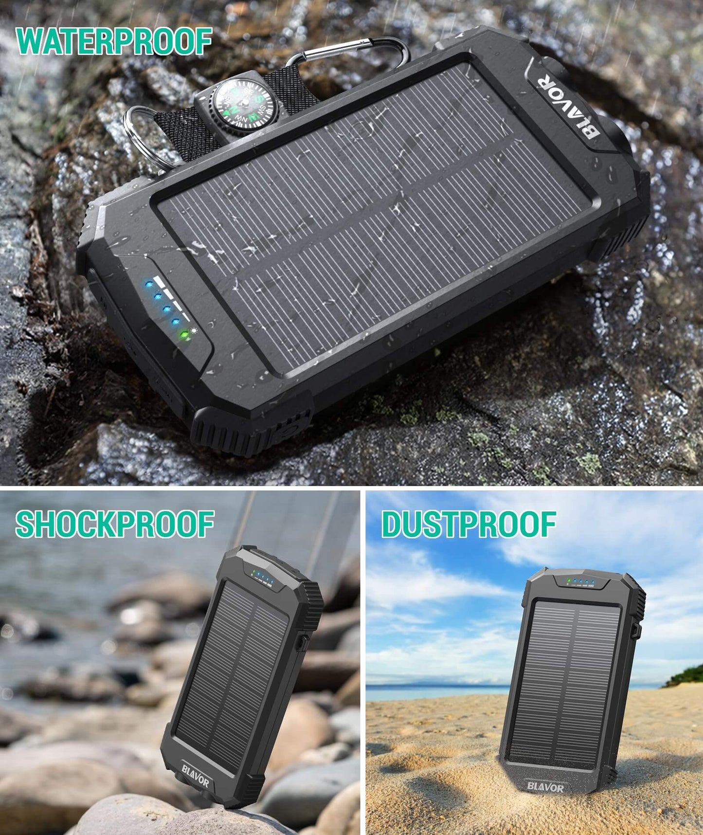 Image of BLAVOR Solar Charger Power Bank 10,000mAh, Portable Wireless Charger, a Wireless Charger available for $57.99 Buy now and save at Adventure Travel Gear