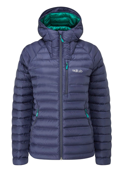 Image of Rab Women's Microlight Alpine 700-Fill Down Hooded Puffer Jacket for Hiking & Skiing, a Puffer Jacket available for $427.75 Buy now and save at Adventure Travel Gear