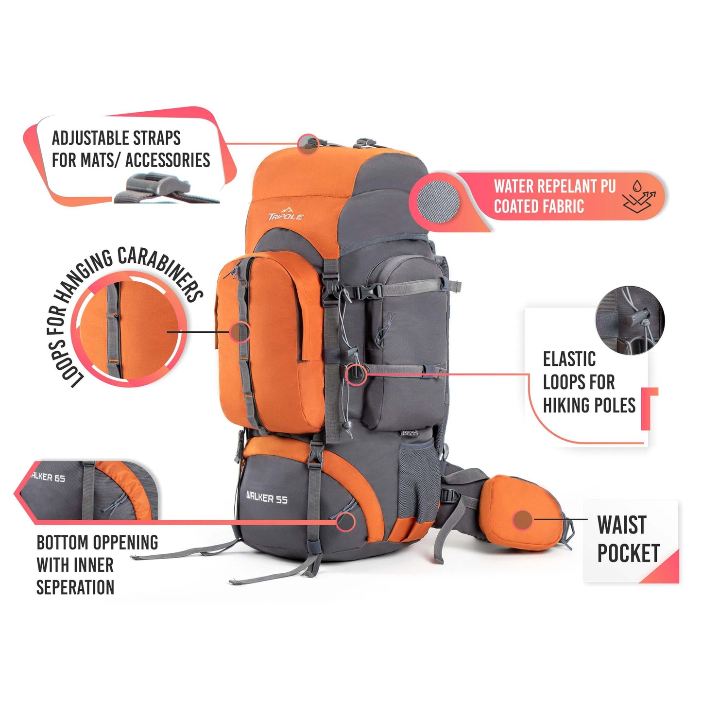 Image of Tripole Walker 65 Litres Rucksack Internal Frame, a backpack available for $94.25 Buy now and save at Adventure Travel Gear