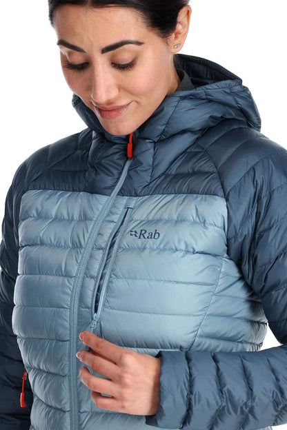 Image of Rab Women's Microlight Alpine 700-Fill Down Hooded Puffer Jacket for Hiking & Skiing, a Puffer Jacket available for $427.75 Buy now and save at Adventure Travel Gear