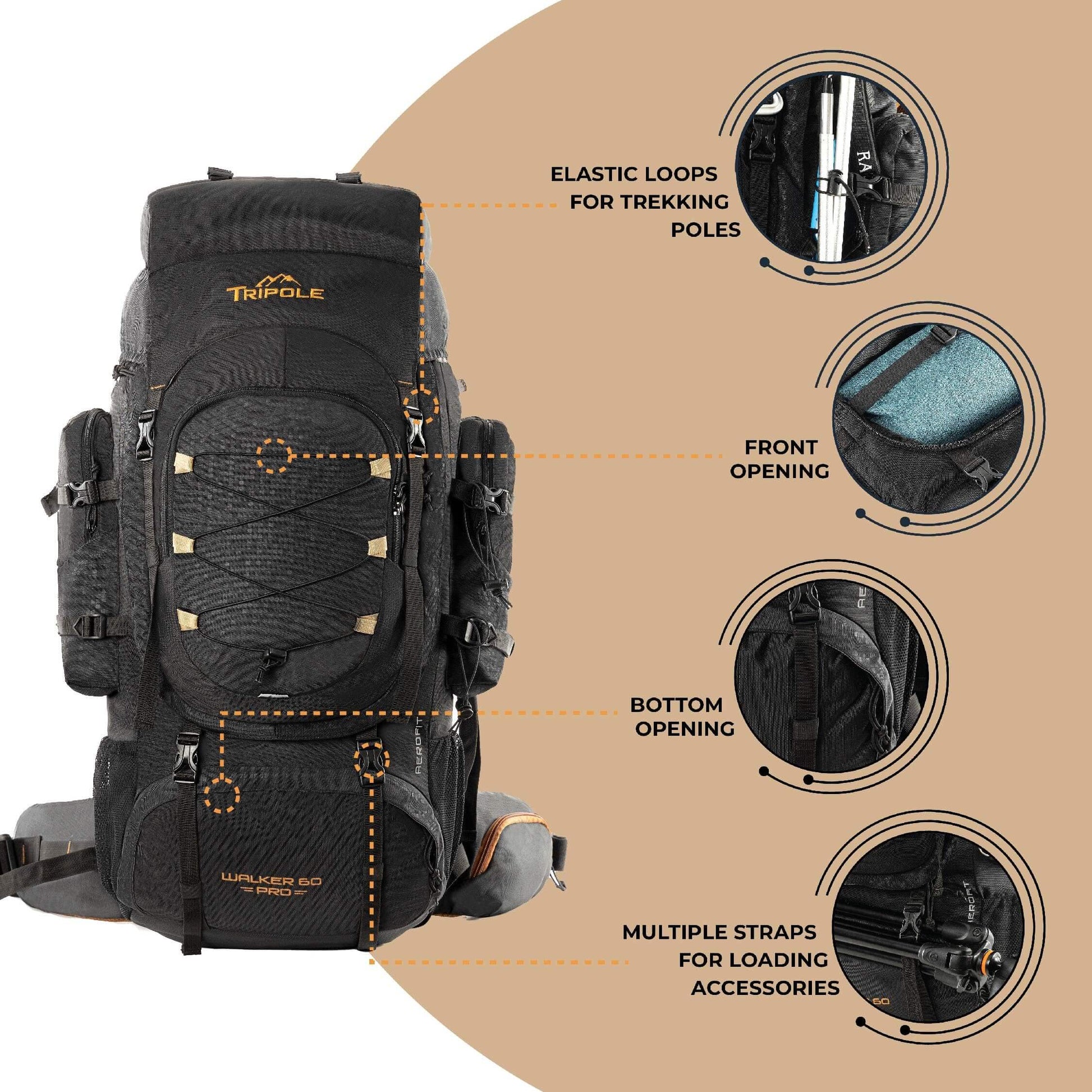 Image of Tripole Walker Pro Rucksack for Trekking and Hiking, a backpack available for $94.25 Buy now and save at Adventure Travel Gear