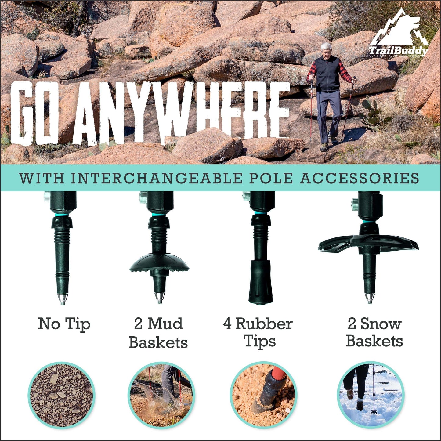 Image of TrailBuddy Trekking Poles - Lightweight, Collapsible Hiking Poles, a Hiking Poles available for $57.99 Buy now and save at Adventure Travel Gear